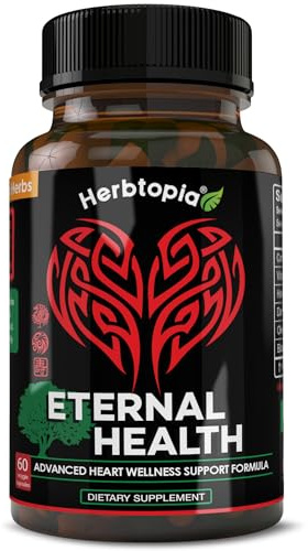 Herbtopia Eternal Health Blood Pressure Support Supplement – Heart Health & Blood Circulation Formula with CoQ10, K2 MK7, Black Garlic, Hawthorn, Olive Leaf & Dan Shen – 60 Capsules