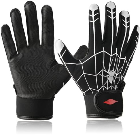 RSPGO Baseball- und Softball-Schlaghandschuhe für Kinder, für Jugendliche, Jungen, mit Stretch-Passform, Spinnen-Schwarz, XS/S