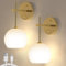 LABOREDUCER Gold Battery Rechargeable Wall Lights Set of 2, Sconces Wall Lamps with Frosted Glass, Wireless LED Color Changing Wall Mounted Lighting, Wall Lamp for Bedroom, Living Room, Staircase