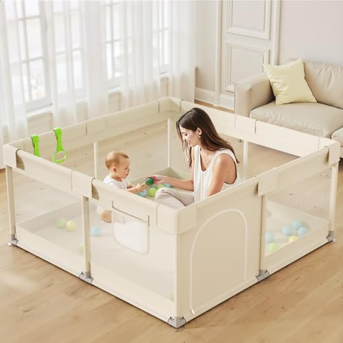 Ugozee Baby Playpen for Babies and Toddlers, 47x47inch Small Play Pen for Indoors, Toddler Playpen for Apartment, Play Yard, Baby Activity Play Fence, 120x120cm Twins Playard