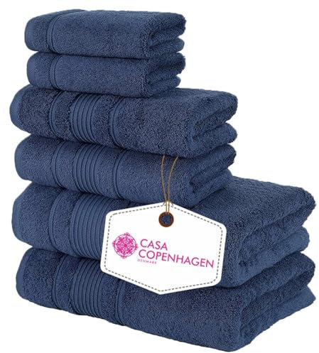 Casa Copenhagen 2 große Badetücher, 2 große Handtücher, 2 Waschlappen, superweiche ägyptische Baumwolle, 6-teiliges Premium-Handtuch-Set für Hotel & Spa, Badezimmer, Küche, Dusche – Navy Blau