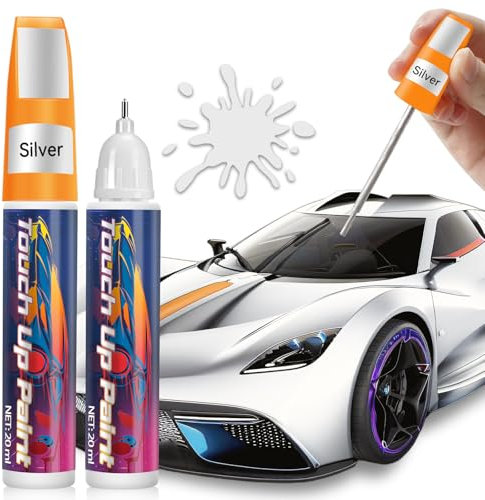 AstraVox Ritocchi Vernice Auto 2 Pezzi, 2-IN-1 Rimuovi Graffi Auto, Penna Ritocco Carrozzeria Facile da Usare, Penna per Riparazione Graffi Biciclette e Moto (Argento)