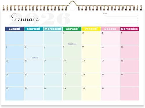 Calendario 2026 da Muro (18 Mesi) Colorato Luglio 2025 Dicembre 2026 Calendario Famiglia Italiano Planner Mensile Con le Vacanze Calendario da Tavolo Organizzatore di Famiglia Ufficio, 31 x 21 cm