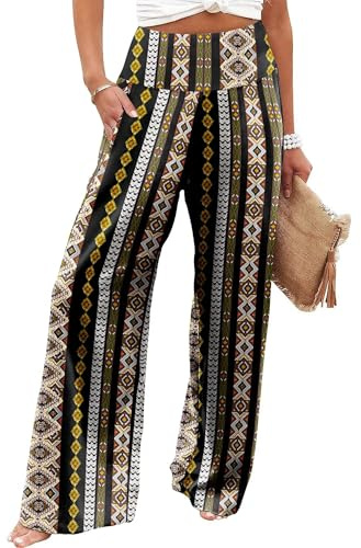 JZC Women's Casual Palazzo Pants Print Wide Leg Palazzo Lounge Pants High Waist Flowy Trousers with Pockets Stripe L