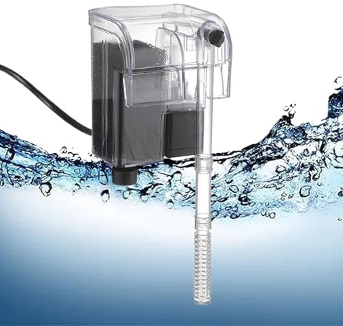 Filtro de cascada para acuario – Skimmer de aceite con filtro compacto para acuarios pequeños, diseño enchufable para montaje en pared | filtro de bajo ruido para acuarios de agua y salada, eficiente