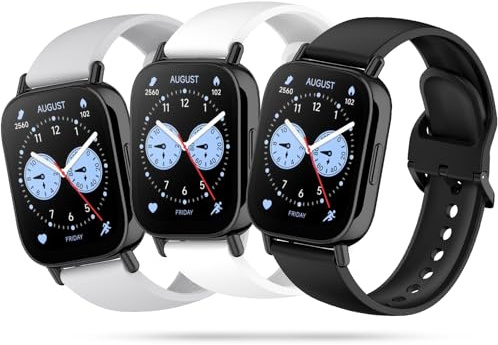 3 remmar kompatibla med Xiaomi Redmi Watch 5 Lite och Redmi Watch 5 Active, Svart och vit och grå, 140 mm - 220 mm, Klassisk | Silikonarmband, sportband, mjuka, bekväma, avslappnade, vattentäta och andningsbara remmar
