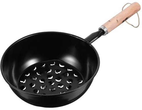 Yardwe Charcoal Starter Chimney Lighter Pan with Wooden Handle for Outdoor Camping BBQ Grill, Portable Black Coal Fire Starter Pot for Barbecue and Campfire Cooking