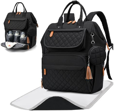 TBIBINWP Large Baby Changing Bag Backpack, All-in-One Multi-Function Baby Diaper Backpack, Bebe Travel Bag, Nappy Bags Baby for Mum Pram Bag (Black)