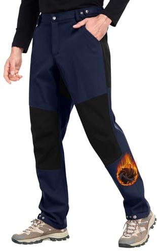Xnova Pantaloni Trekking Uomo Invernali in Pile Pantalone da Lavoro Impermeabili Termici, Pantaloni Felpati Caldo Cargo Pantaloni Softshell Montagna Caccia con Vita Elasticizzati, Blu Navy, L