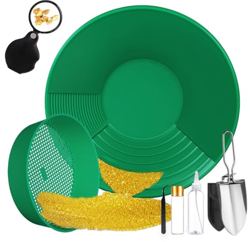 YUJUVI Orpaillage Kit Batee Orpaillage Matériel Gold Pan Kit 7 Pièces Orpaillage Tamis pour Sable Or Mines Lavage Manuel Or Panning (Vert Kit)