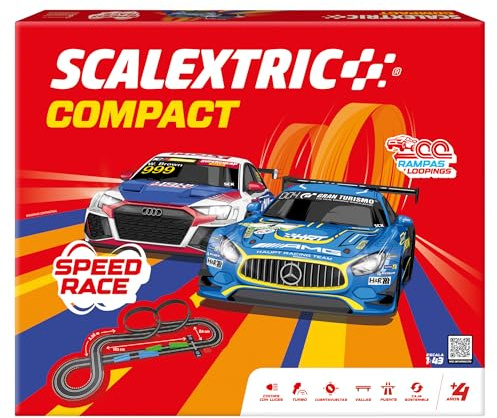 SCALEXTRIC Circuit Compact - Piste de Course complète - 2 Voitures incluses - Échelle 1:43 (Circuito Compact Speed Race)