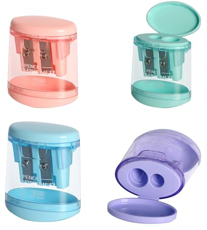 4Pcs Pencil Sharpeners, Handheld Dual Hole Color Pencil Sharpeners for Students, Manual Pencil Sharpener with Container and Lid