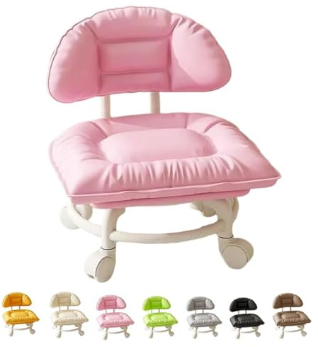 Rolling Low Stool with Backrest, Padded Seat & Silent Casters | 360° Rotating Rollin, PU Material, Relieves Fatigue, High-Elasticity Sponge for Cleaning, Organizing, Gardening Use (A)