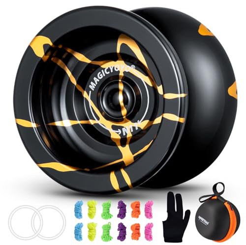 YOSTAR N11 Professional Yoyo for Adults, Pro Unresponsive Yoyo for Boys, Stunt Trick Yo Yo for All Skills, Metal Yo-yo Toy with 12 Strings, 2 Weighting Rings, Glove, Case (Black Gold)
