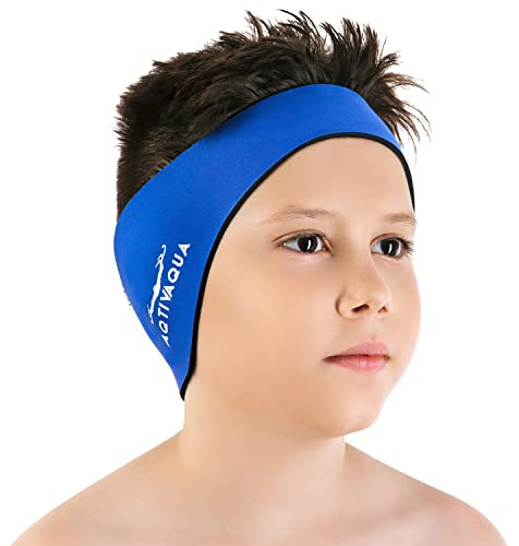 AqtivAqua Schwimm-Stirnband - Schwimm-Ohrenschutz für Kinder & Erwachsene, Damen und Herren, Kleinkinder - Haar-Schutz - hält die Ohrstöpsel im Ohr (Blau, Medium)