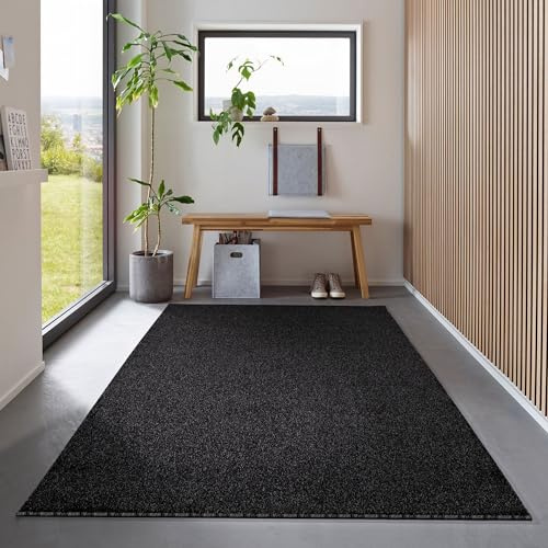 Carpetsale24 Teppich 240x340 cm Anthrazit, Kurzflor, Einfarbig, Modern, Rechteckig, rutschfest, Pflegeleicht, XXL Bodenteppich für Wohnzimmer, Schlafzimmer, Esszimmer