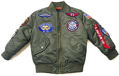 OYSTERBOY NASA MA-1 Flight Bomber Jacket Military with US Army & Navy Patched Coat for Kids Boys (Green, 8T)