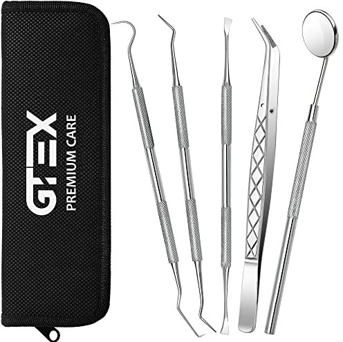 GTEX Plaque Remover for Teeth, 5PC Dental Tools Kit for Teeth Cleaning Plaque Removal, Tartar Remover for Teeth Dental Plaque Removal Tool Dental Mirror Teeth Cleaning Kit for Home Use