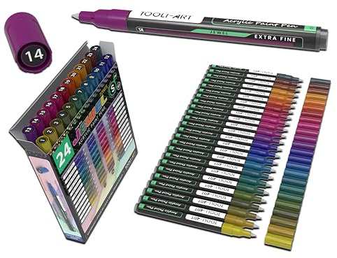 TOOLI-ART Marqueurs de peinture acrylique Couleurs spéciales pour peinture sur roche, toile, tissu, verre, tasses, bois, céramique, plastique, multi-surfaces Non toxique à base d'eau (JEWEL XF)