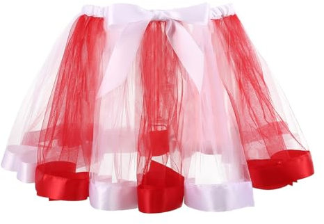 Zookey Damen Tüllrock Rot Weiß Tütü Rock Adult Teen Petticoat Tüll Röck Bogen Ballett Tanzrock Festival Kostüm Rave Outfit