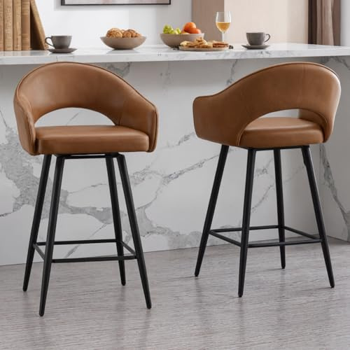 chairus Tabourets de Bar Pivotant Lot de 2 Tabourets Hauts en Cuir PU Chaises et Tabourets de Cuisine avec Pieds en Métal (Marron(Cuir PU)-2)