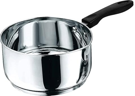 Nobel Stainless Steel Milk Pan with Sturdy Virgin Bakelite Handle - All Hobs Friendly Including Induction. 18 cm Diameter - 2.5 litres