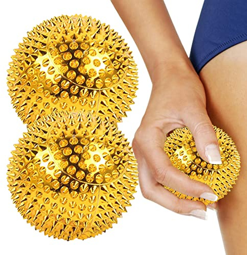 Handmassageball, Acupoints magnetisk massageboll för händer – 1 par klämbollar med täta spikar för att massera handflator, fötter och ben, magnetisk rund massageapparat för Hongjingda