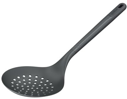 Zyliss Skimmer, Sustainable Wheat Straw/Nylon, Cooking Spoon with Holes for Skimming/Draining, Non Stick, Heat Resistant Nylon Head, Beluga Grey, 33.5cm x 12cm, Dishwasher Safe