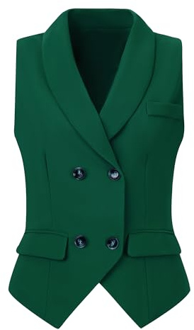 Allegra K Gilet de costume à double boutonnage pour femme, vert foncé, X-Small