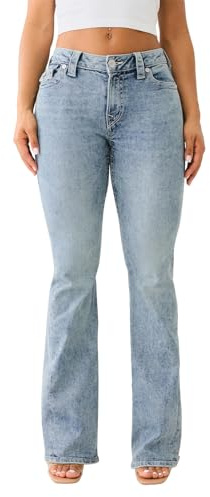 True Religion Jeans Women's Denim Joey Mid Rise Flare Flap Single Needle Stitching Pant, Peak Spot, 30