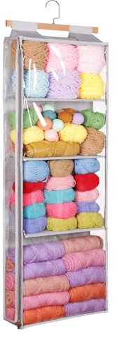 Syeeiex Hängend Garn Aufbewahrungstasche Mit 4 große Fächer, Stricktaschen Aufbewahrungstasche für Wolle Mit Reißverschluss, Garn Organizer Tasche für Häkeln, Stricken, Kreuzstich und Anderes Zubehör