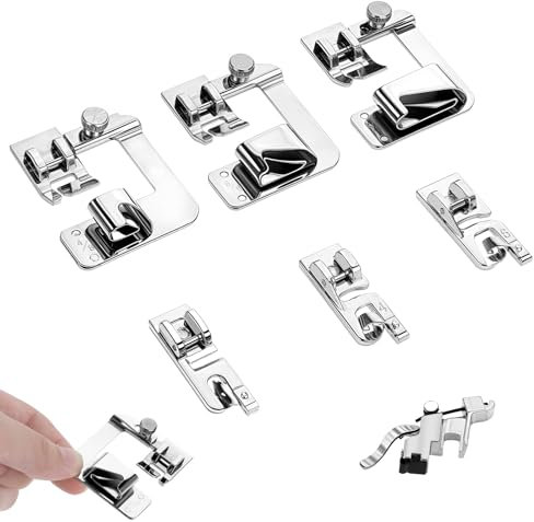 7 Stück Nähmaschinenfuß Nähfuss für Rollsaum Nähfüsse Nähmaschine Presser Edelstahl Nähfuß Nähmaschinenfüße Nähmaschine Saumfuß Nähzubehör Kompatibel mit Brother Singer, W6, Elina, Janome