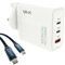 100W USB C Charger, qBLOC A100 Fast Charger Plug, 3 Port USB Plug with Interchangeable Travel Charger EU/US Adapter GaN 100w PD for Macbook Air, Dell Laptop, iPhone 15/16, Tablets
