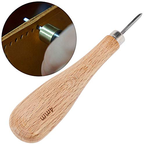 Strumento per Punzonare la Pelle a Rombo di Akozon, Punteruolo a Punta Diamantata in Acciaio da 3 Mm con Impugnatura Ergonomica in Faggio (4mm)