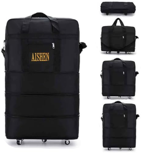 Yusons Bolsa de Viaje con Ruedas Expandible, Bolsa de Equipaje Plegable de Lona para Viajes Mudanzas, Capcidad hasta 90L(28PULGADA)