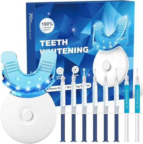 Teeth Whitening Kit for Sensitive Teeth-Premium 6 Teeth Whitening Gels, 2 Desensitizing Gels and LED Accelerator Light