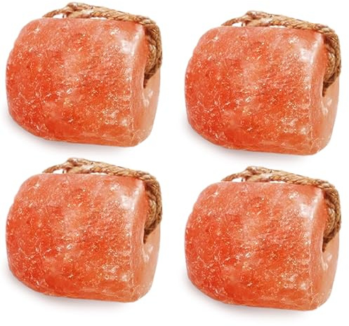 Himalaya saltslicka för hästar, boskap – (3-4 lbs) naturligt mineralsaltblock för getter, nötkreatur och rådjur med hängande rep, väderbeständig och bra för kära jakt (paket med 4)
