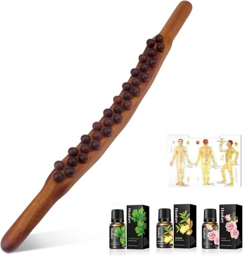 Outils de Massage en Bois, Baton de Massage Bois Chinois, Maderotherapie en Boi Cellulite, Maderothérapie Corps et Drainage Lymphatique, Perle de Massages Polyvalent Poli