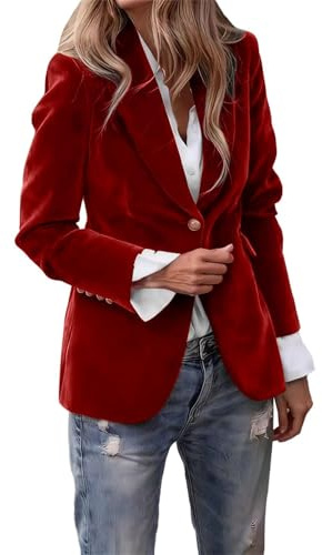 Dam sammet kavaj vintage knapp långärmad jacka ledig öppen framsida cardigan business kontor kostym jacka, Röd, XXL