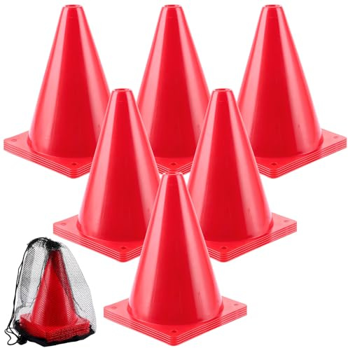AKOLAFE 30 Piezas Conos Entrenamiento Futbol Rojos 17 x 13 cm con Bolsa Transporte, Conos de Entrenamiento, Pilones Deportivos para Deportes Juegos y Perros