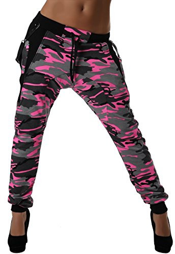 Crazy Age Camouflage Jogginghose Boyfriendhose Bagyyhose mit Hosentäger CA 1119 Cam (XL, Pink)