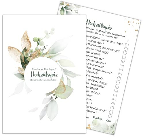 50x Hochzeitsquiz by snaPmee - Witziges Hochzeitsspiel für Gäste & Brautpaar - 20 Fragen zu Braut oder Bräutigam