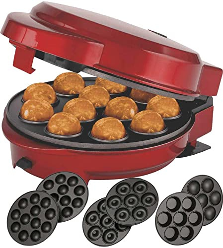 3 en1 Moule à donut, muffins et popcake maker 3 plaques de cuisson interchangeables Rouge métallique