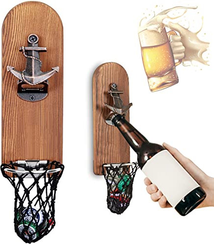 Apribottiglie Magnetico da Legno, Apribottiglia da Muro Divertenti, Apribottiglie Professionale Birra, Accessori Bar Esterno, Gadget utili per Feste, Idee Regalo Uomo e Amanti della Birra (Stile 4)