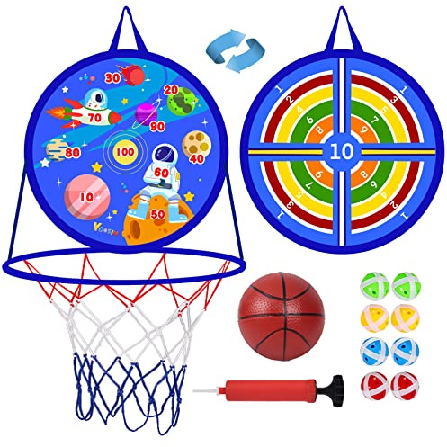 Dart Board, Basketball Hoop for Kids Toddlers, Sports & Outdoor Play Toys, Boy Toys, Birthday Gift Toy for 3 4 5 6 7 8 9 10 11 12 Year Old Boys Girls, Easter Gifts Party Favors