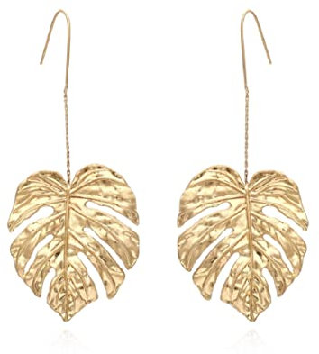 Palm Leaf Earrings for Women, Monstera Leaf Earrings for Girls, Cute Leaf Plant Dangle Earrings Hypoallergenic, Tropical Palm Tree Leaf Statement Drop Earrings, Bohemian Leaf Beach Earrings(Gold)