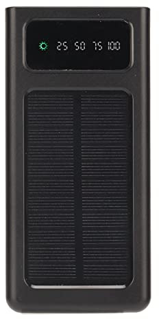 Solar Power Bank, bärbar 20 000 mAh soltelefonladdare med ficklampa, stöder strömskärm, dubbla utgångsportar, kompatibel med USB Micro USB-enheter (svart)