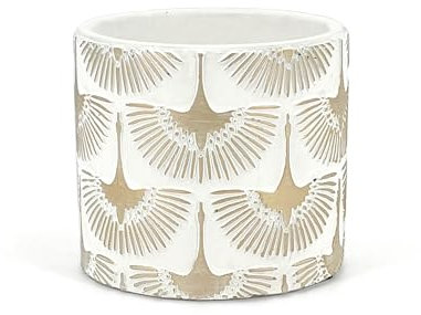 Elegante Vasetto in Terracotta con Fenici Dorate | BIANCO e ORO | Diametro 11 cm, Altezza 10 cm | Vaso Decorativo per Piante Grasse, Fiori e Bonsai Miniature | Vaso da Interno Moderno