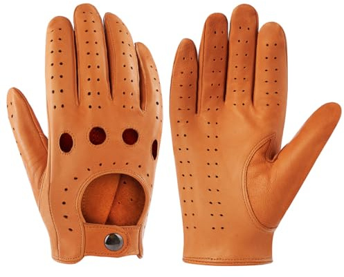 Harssidanzar Leather Driving Gloves For Mens Sheepskin Unlined Driving Gloves Upgrade GM026UK6