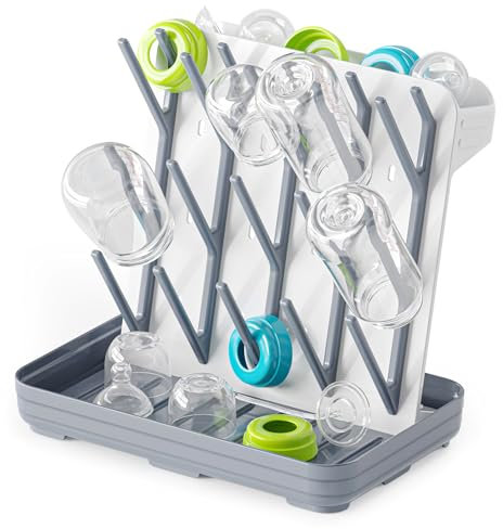SpaceAid Baby Bottle Drying Rack with 20 Hooks, Space Saving Kitchen Bottles Rack Dryer, Vertical Baby Bottle Holder Organizer for Countertop Storage Accessories (White and Gray)